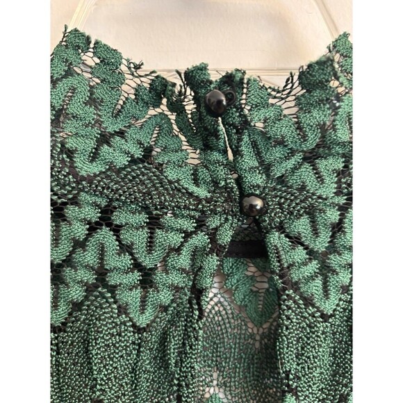 FREE PEOPLE Simone Mock Neck Lace Dress Women Med Green Bell Long Sleeve BOHO - Picture 7 of 11